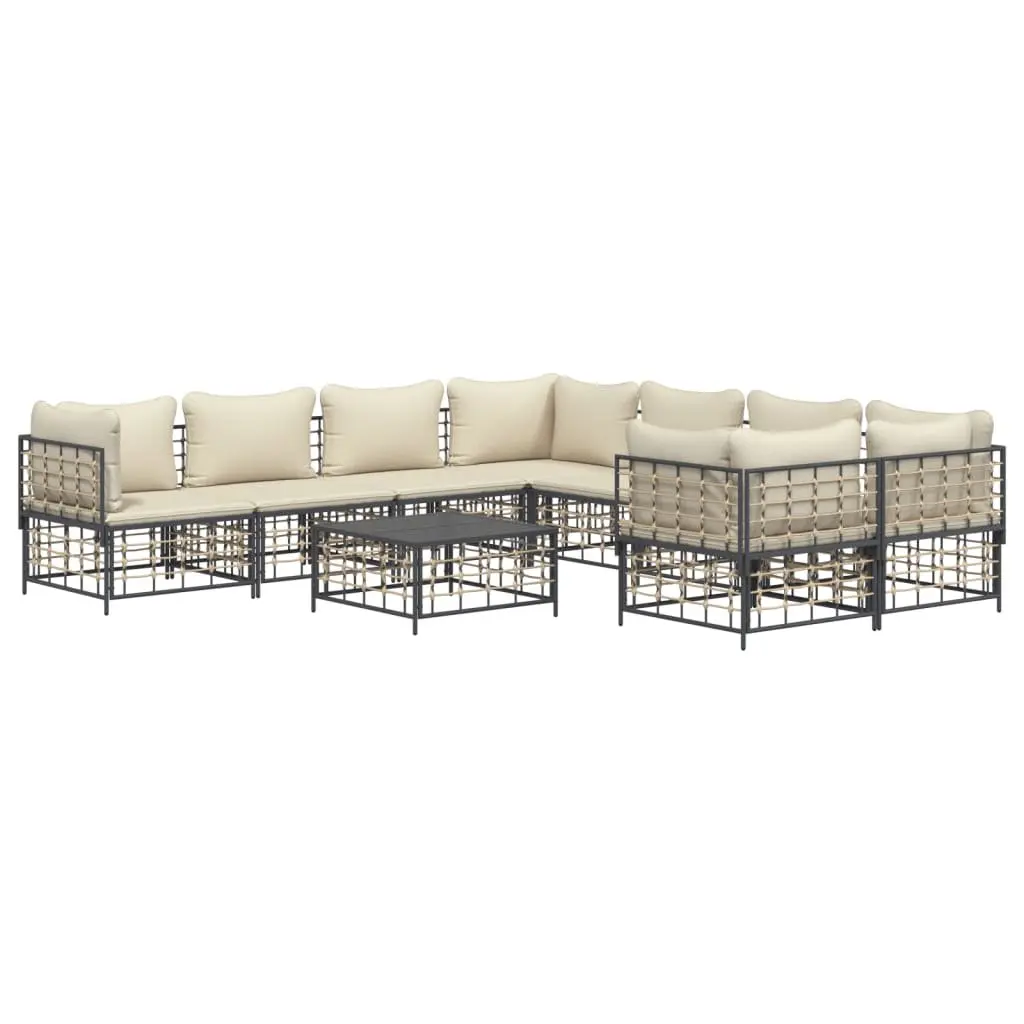 Outdoor Lounge Set for Garden 9 Piece Poly Rattan Seating with Cushions Anthracite