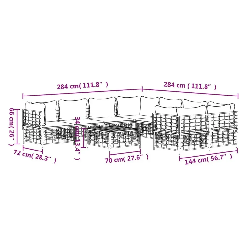 Outdoor Lounge Set for Garden 9 Piece Poly Rattan Seating with Cushions Anthracite