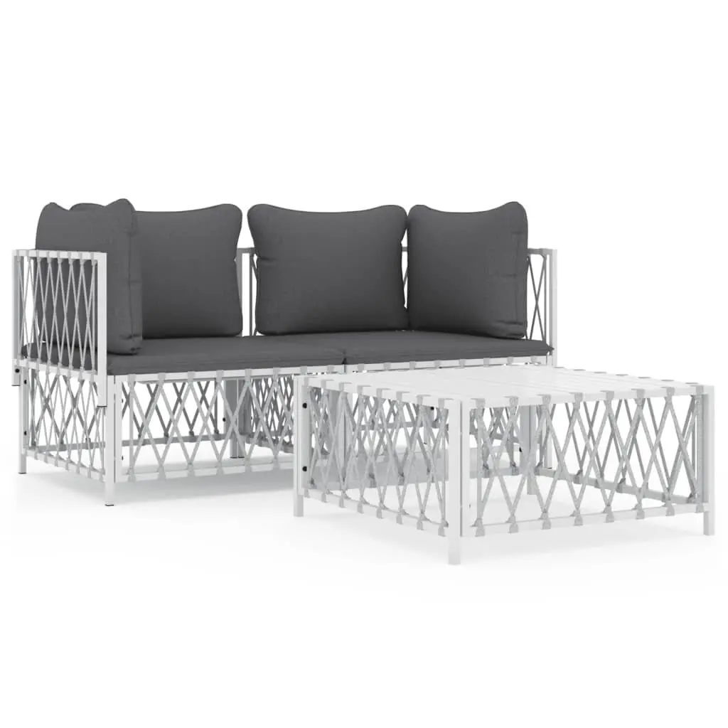 3 Piece Garden Lounge Set in White Steel