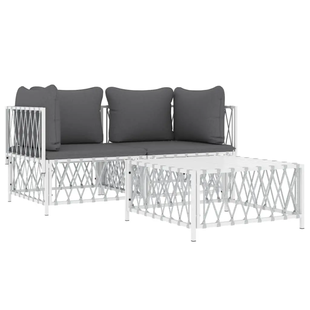 3 Piece Garden Lounge Set in White Steel