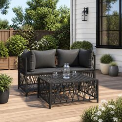 Garden Lounge Set 3 Piece Outdoor Furniture Anthracite Steel Frame Cushions