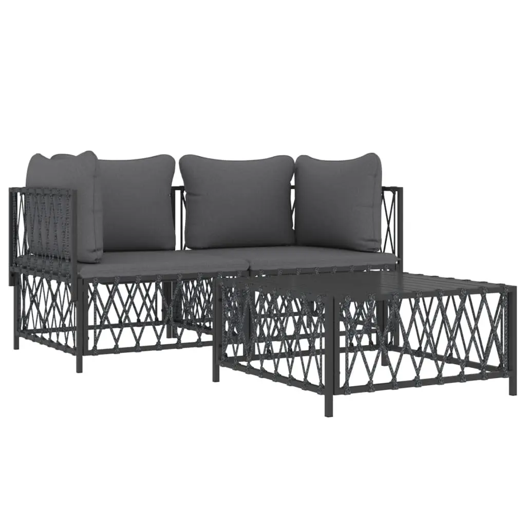 Garden Lounge Set Outdoor Use 3 Piece Anthracite Steel Frame Cushions