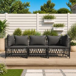 3 Piece Garden Lounge Set Outdoor Furniture Anthracite Steel Modular Sofa
