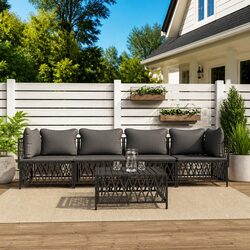 5 Piece Garden Lounge Set Anthracite Outdoor Furniture Modular Sofa with