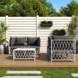 5 Piece Garden Lounge Set – White Powder-Coated Steel Frame