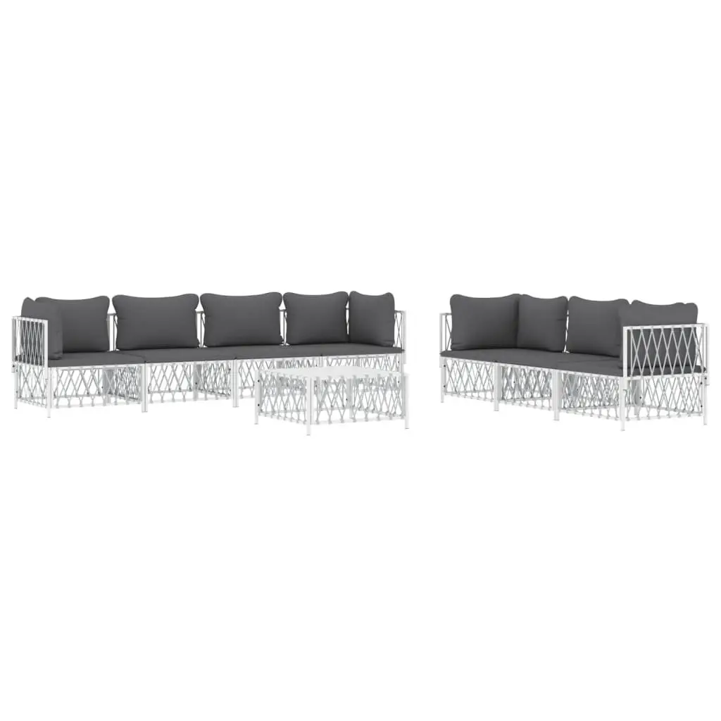 Garden Lounge Set 8 Piece Outdoor Furniture Modular Sofa White Steel Frame