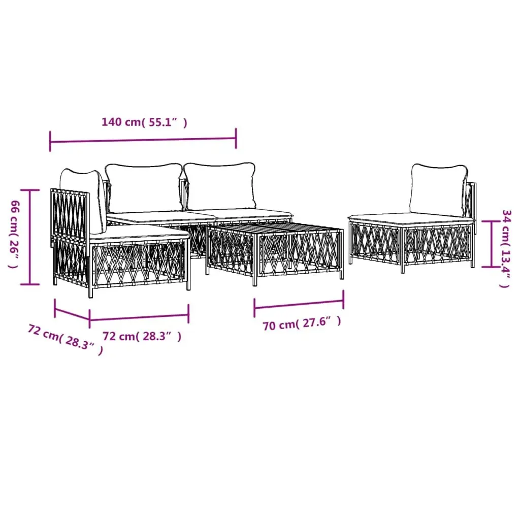 Garden Lounge Set Modular Outdoor Sofa Sectional 5 Piece with Cushions Anthracite
