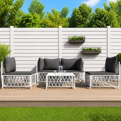 Garden Lounge Set 5 Piece Outdoor Furniture White Steel Frame Cushions Modular