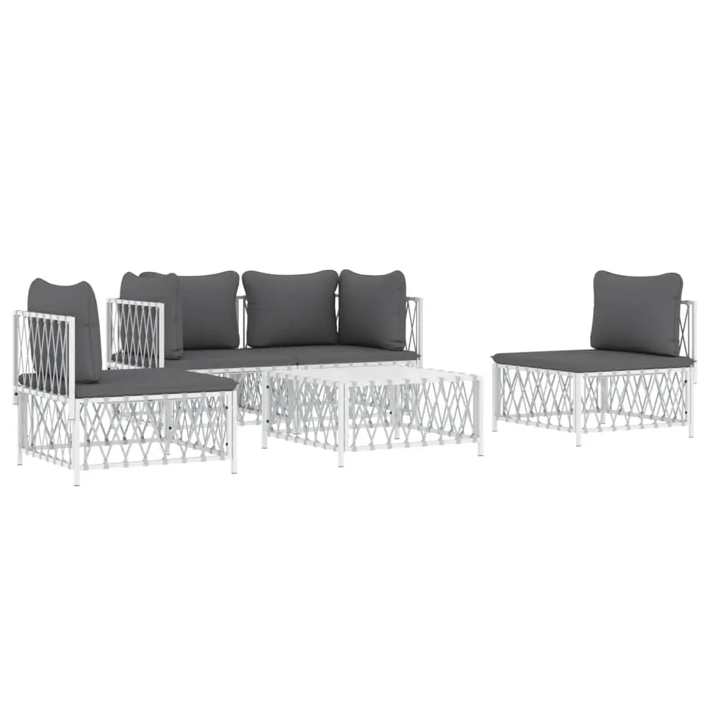 Garden Lounge Set 5 Piece Outdoor Furniture White Steel Frame Woven Fabric Cushions