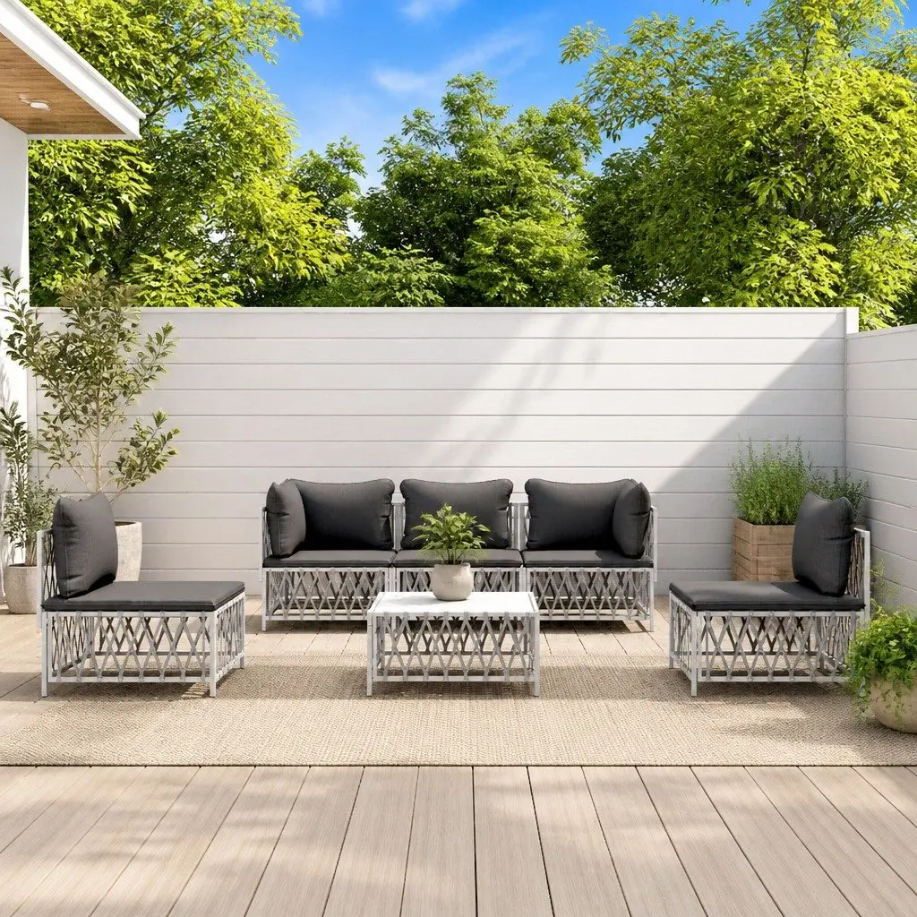 Garden Lounge Set Outdoor Furniture 6 Piece White Modular Sofa with Cushions