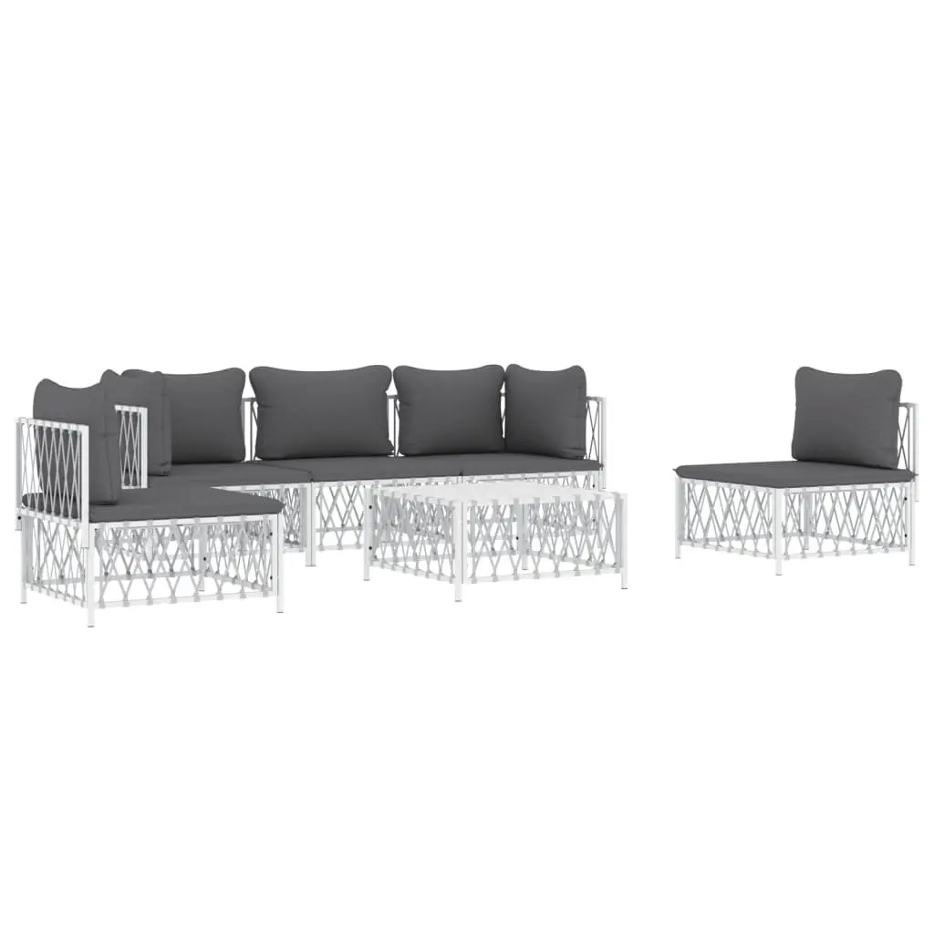 Garden Lounge Set Outdoor Furniture 6 Piece White Modular Sofa with Cushions