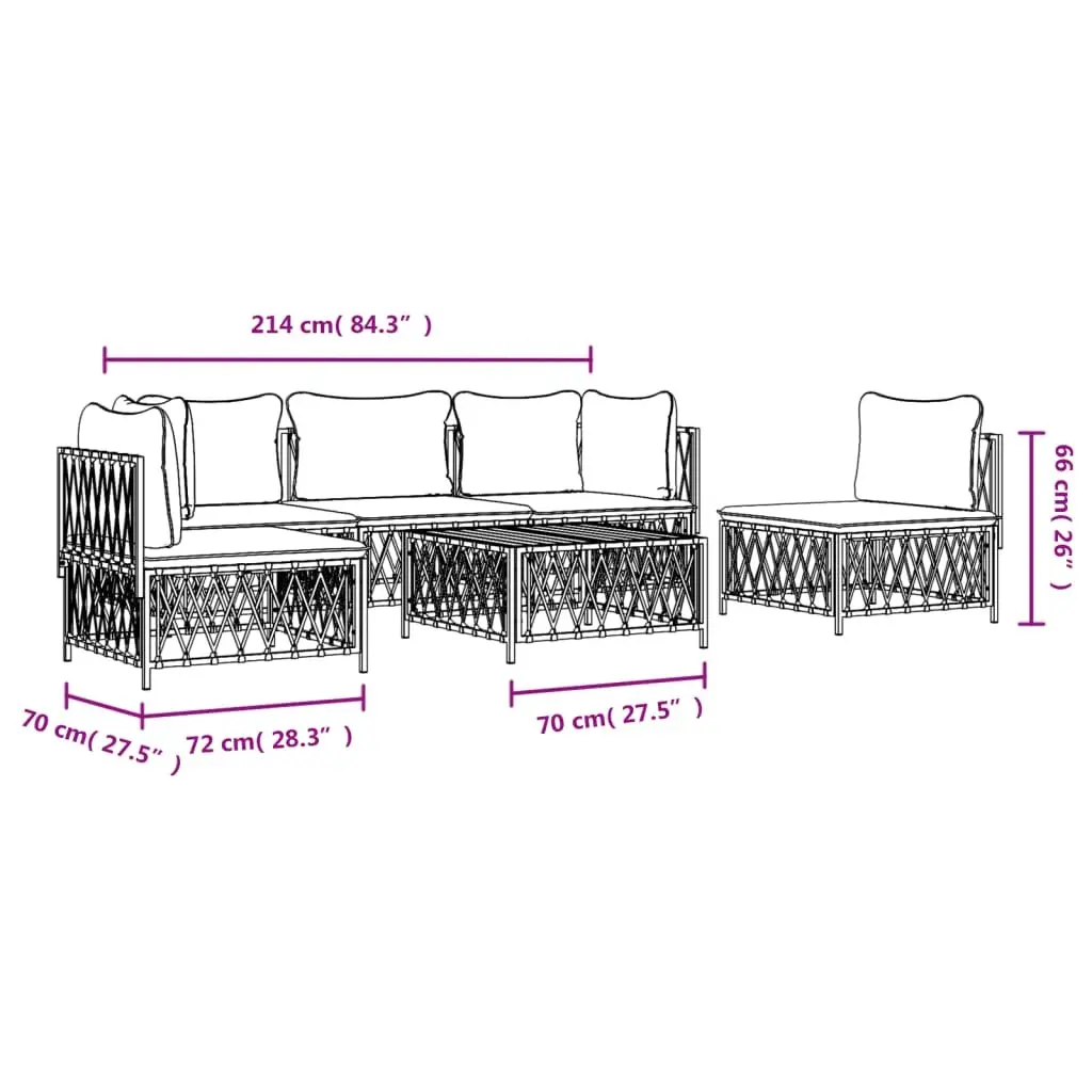 Garden Lounge Set Outdoor Furniture 6 Piece White Modular Sofa with Cushions