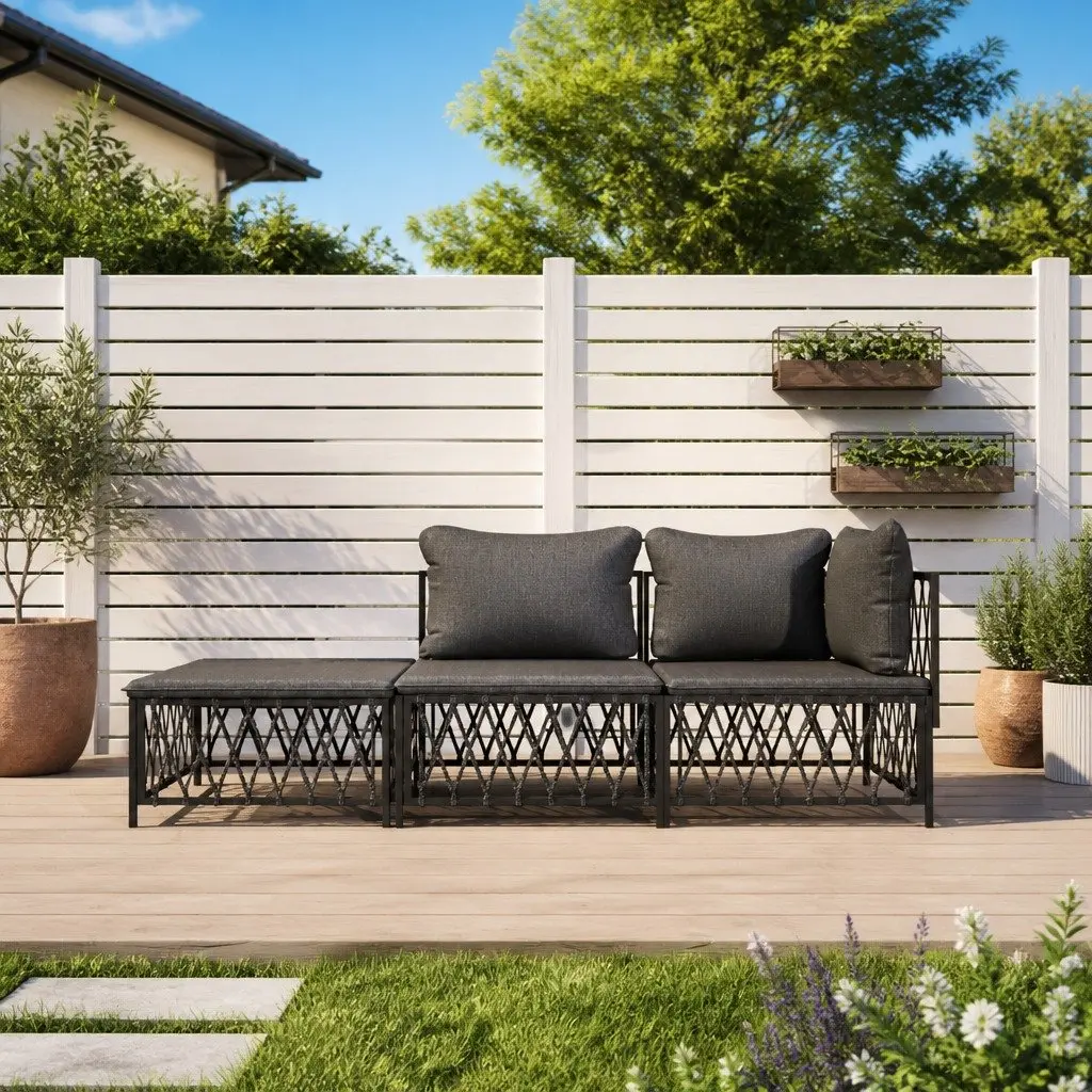 Outdoor Garden Lounge Set 3 Piece Anthracite Steel