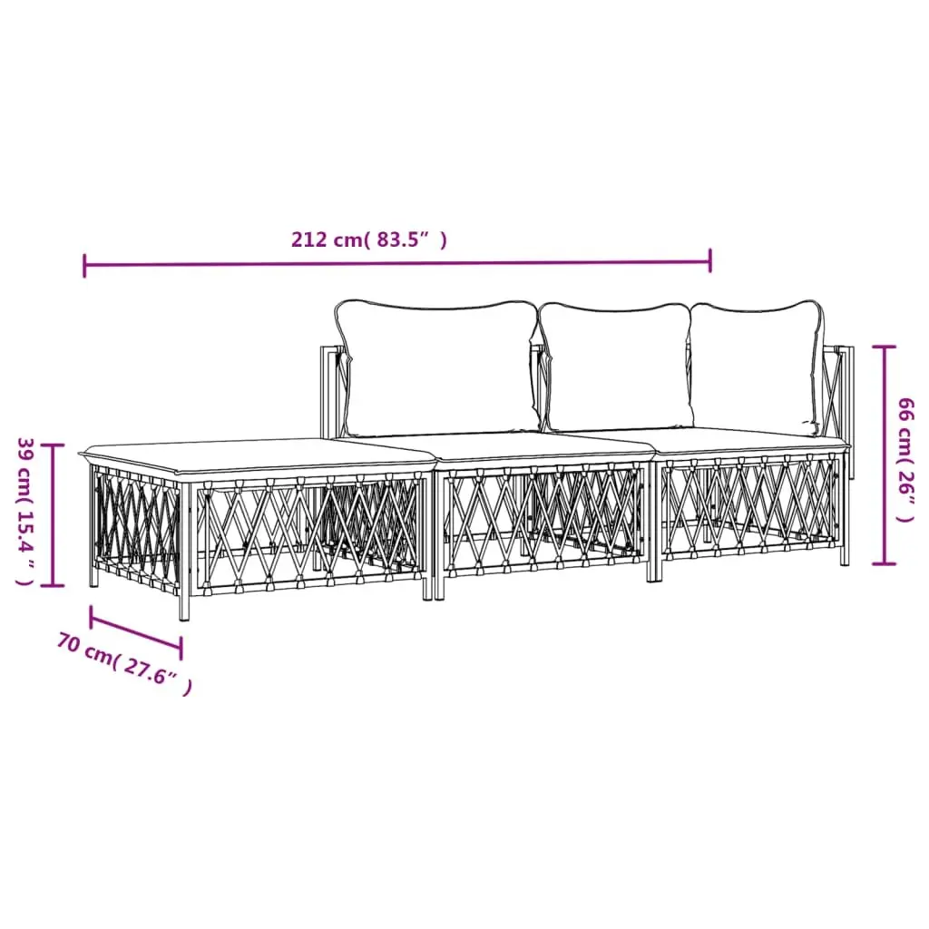 Outdoor Garden Lounge Set 3 Piece Anthracite Steel