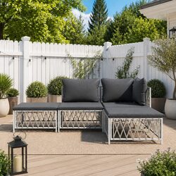 4 Piece Modular Garden Lounge Set with White Cushions