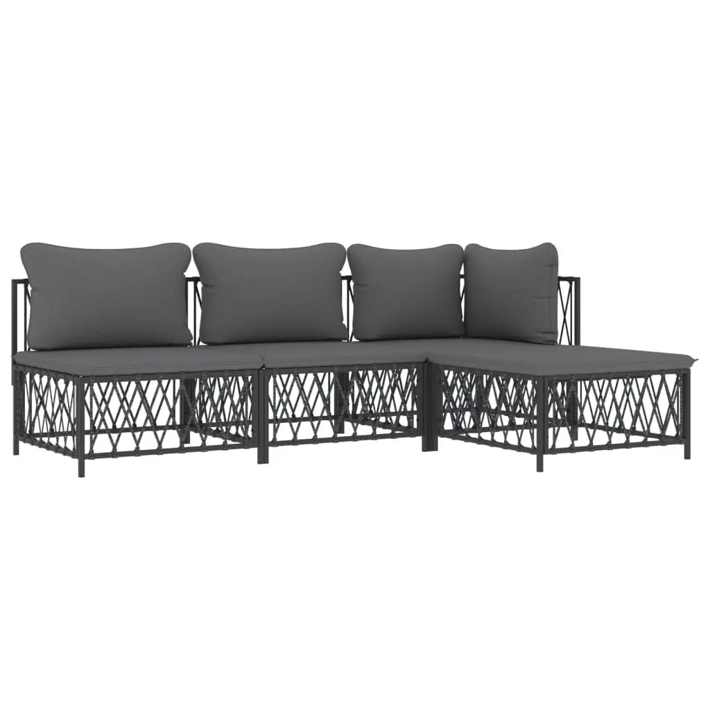 4 Piece Garden Lounge Set for Outdoor Use Anthracite Steel Frame with Cushions