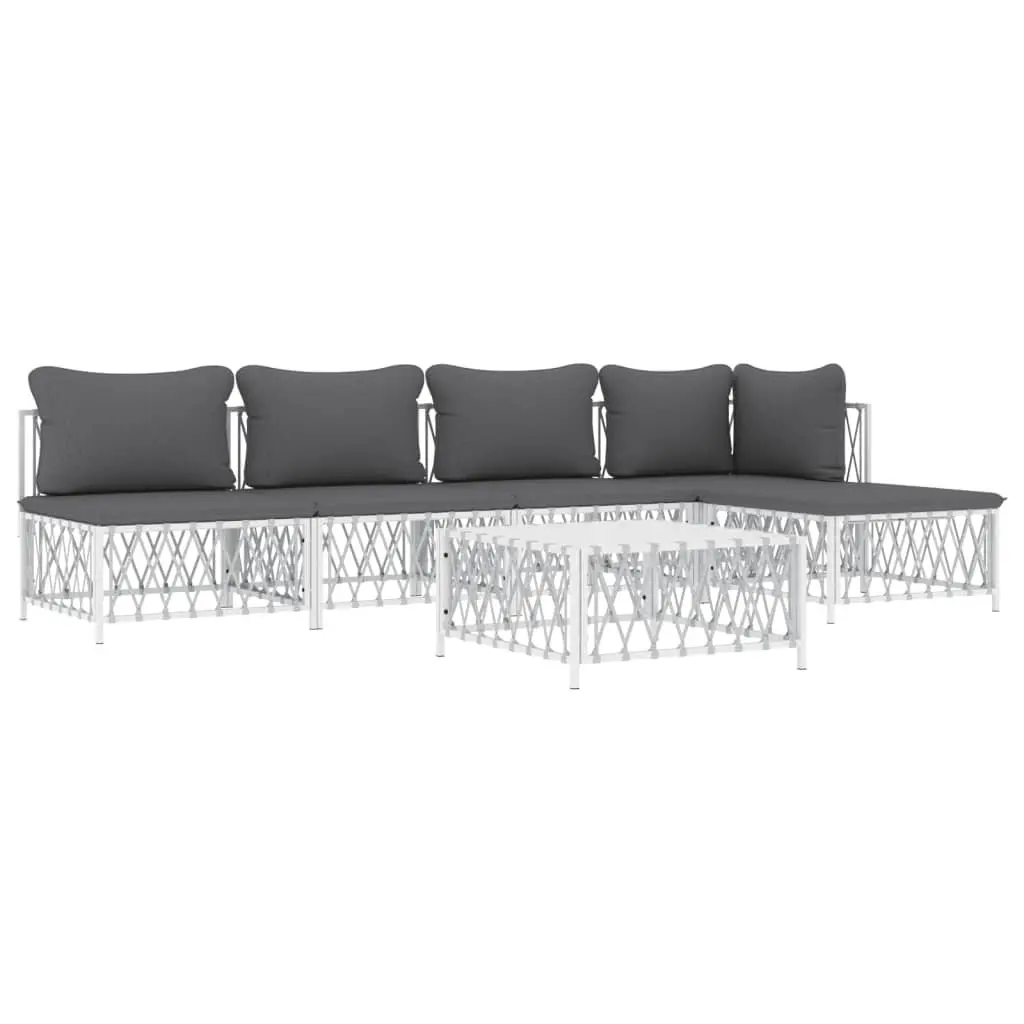 Garden Lounge Set Outdoor Furniture 6 Piece Modular Sofa White Steel Frame