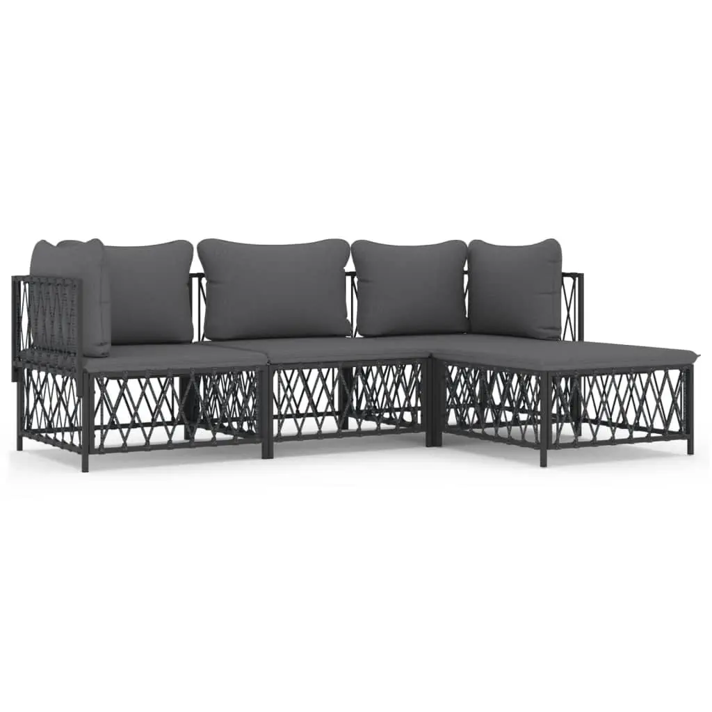 Outdoor Furniture 4 Piece Garden Lounge Set with Cushions Anthracite Steel Frame for Relaxing in Patio or Garden