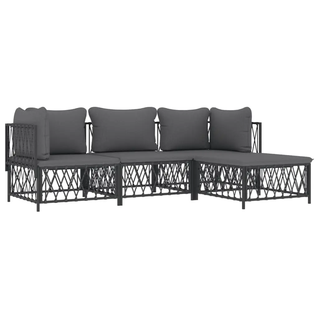 Outdoor Furniture 4 Piece Garden Lounge Set with Cushions Anthracite Steel Frame for Relaxing in Patio or Garden
