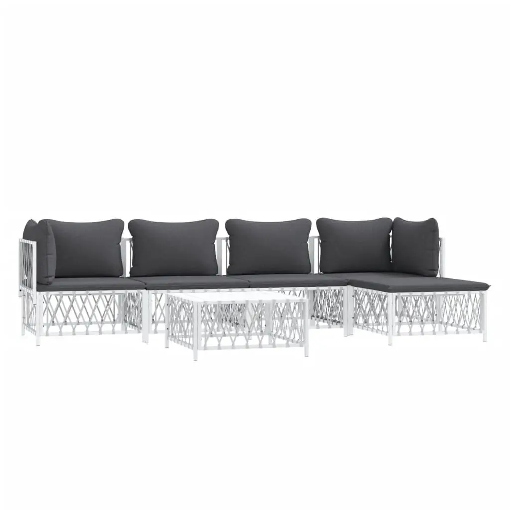 Garden Lounge Set 6 Piece Outdoor Furniture for Patio and Garden White Steel Frame