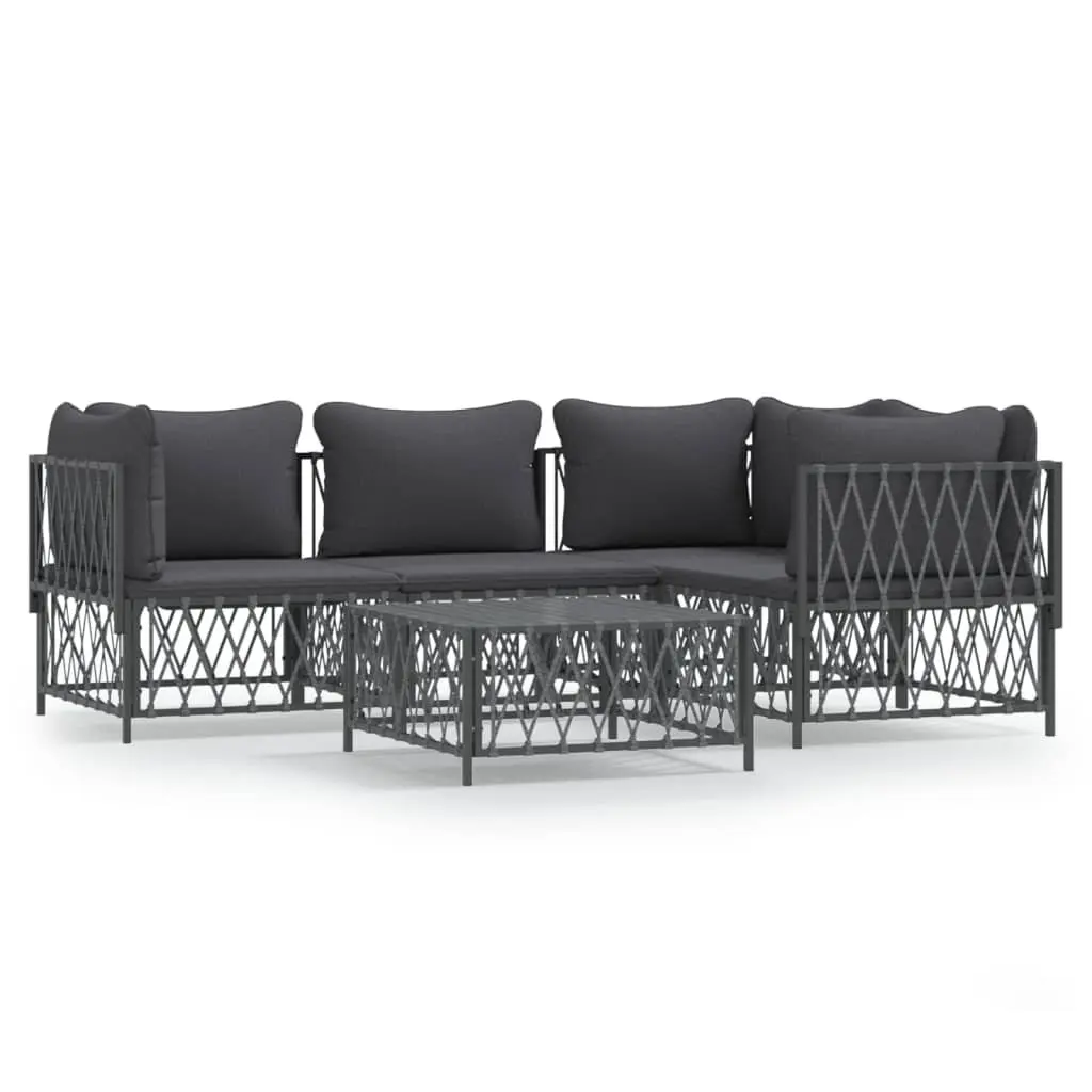 5 Piece Garden Lounge Set Outdoor Furniture Anthracite Modular Sofa with Cushions