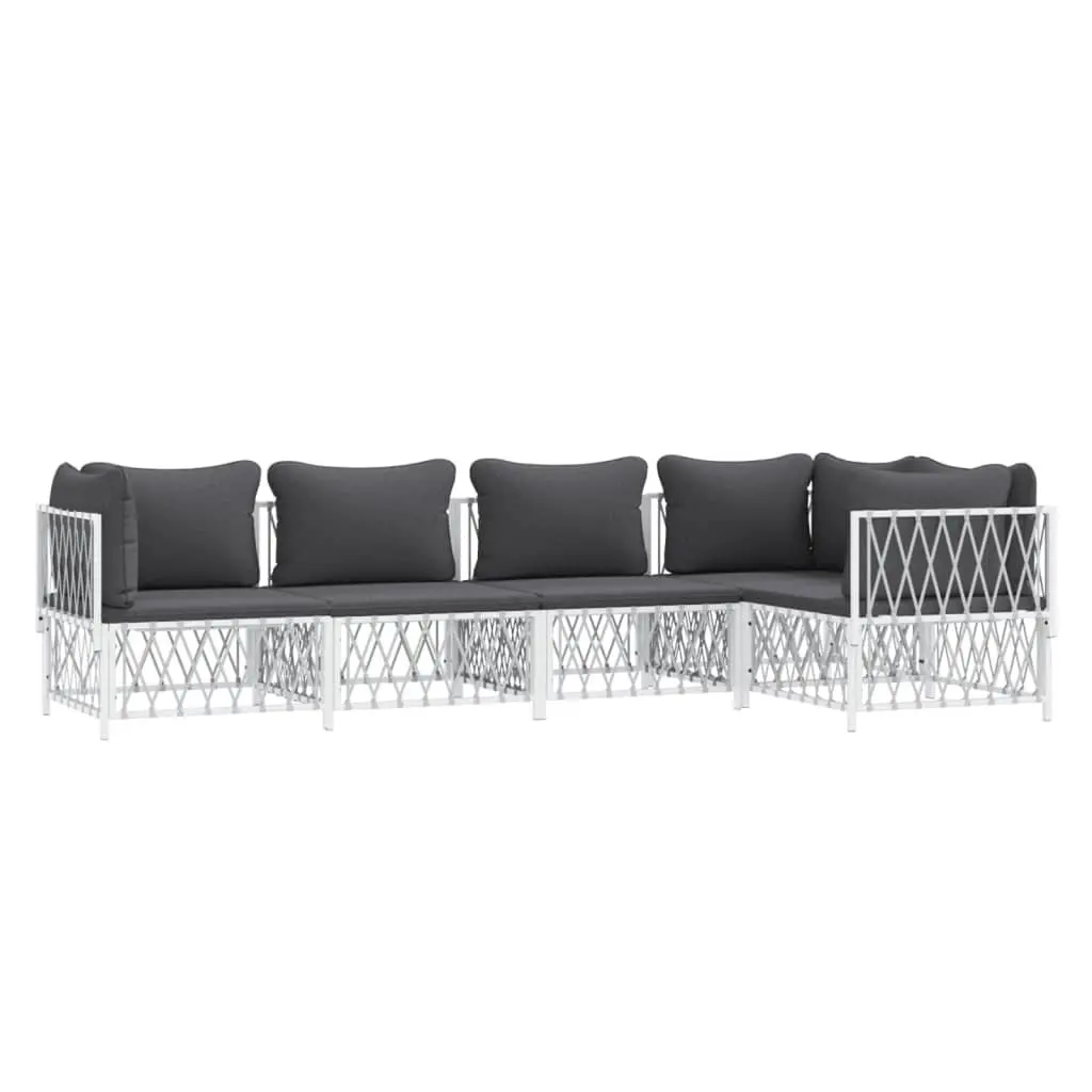 Garden Lounge Set Outdoor Furniture 5 Piece Modular White Steel Frame Cushions