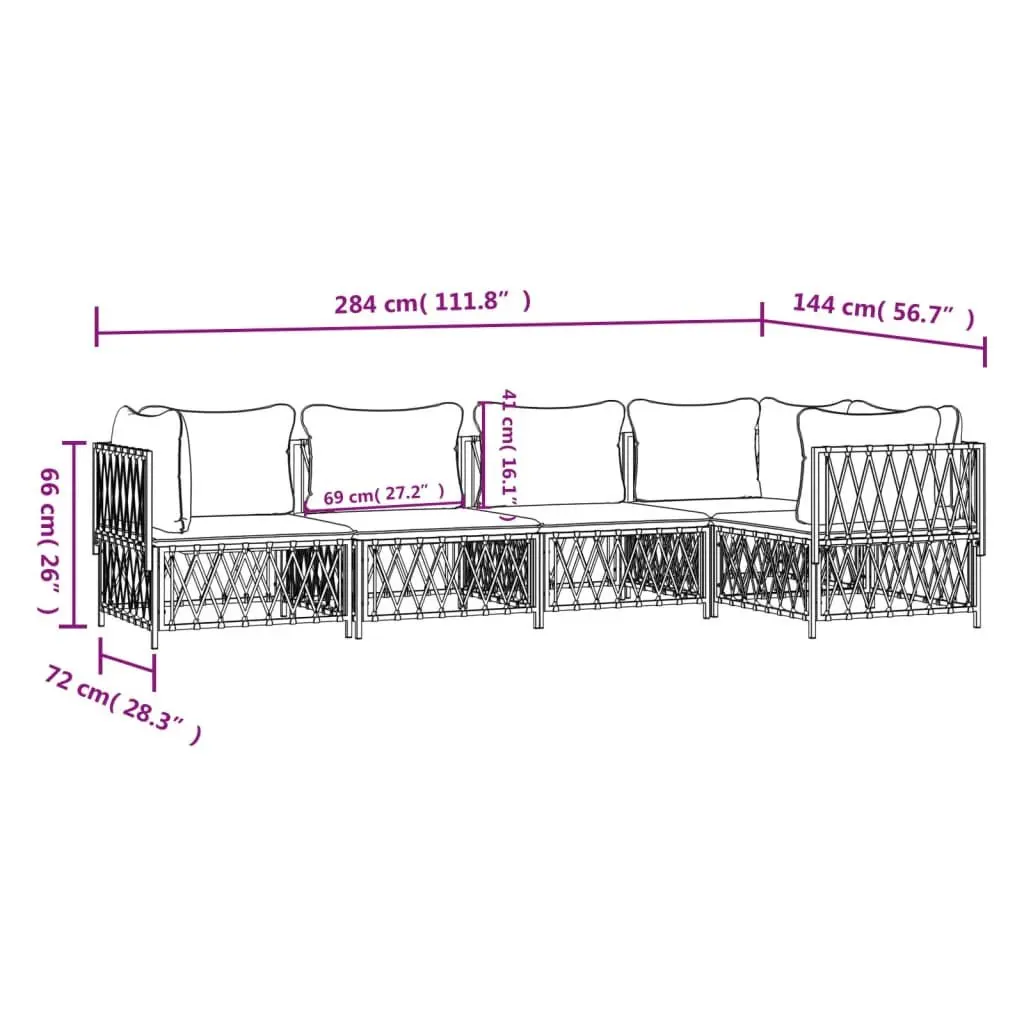 Garden Lounge Set Outdoor Furniture 5 Piece Modular White Steel Frame Cushions