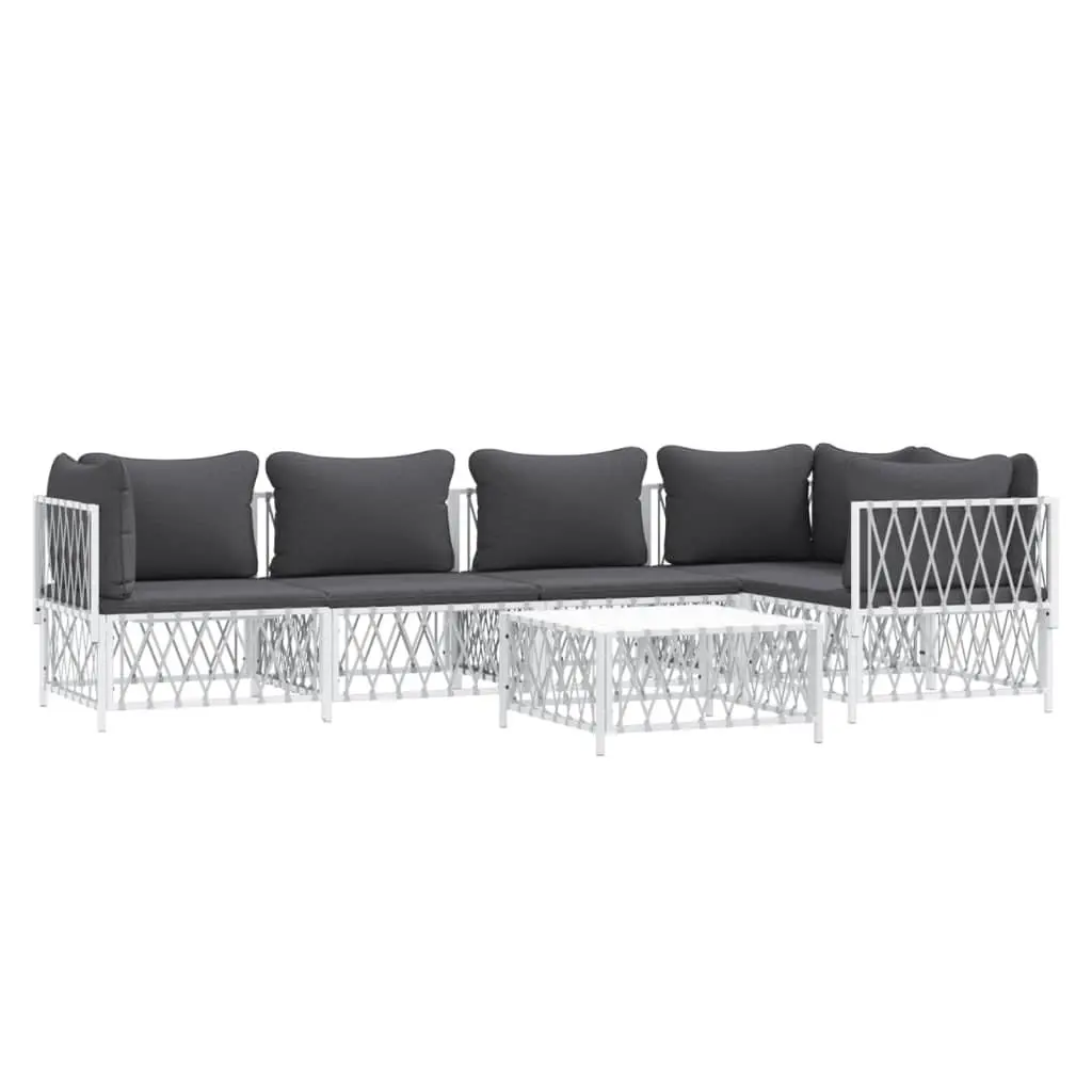 Garden Lounge Set 6 Piece Outdoor Furniture White Steel Frame Modular Sofa