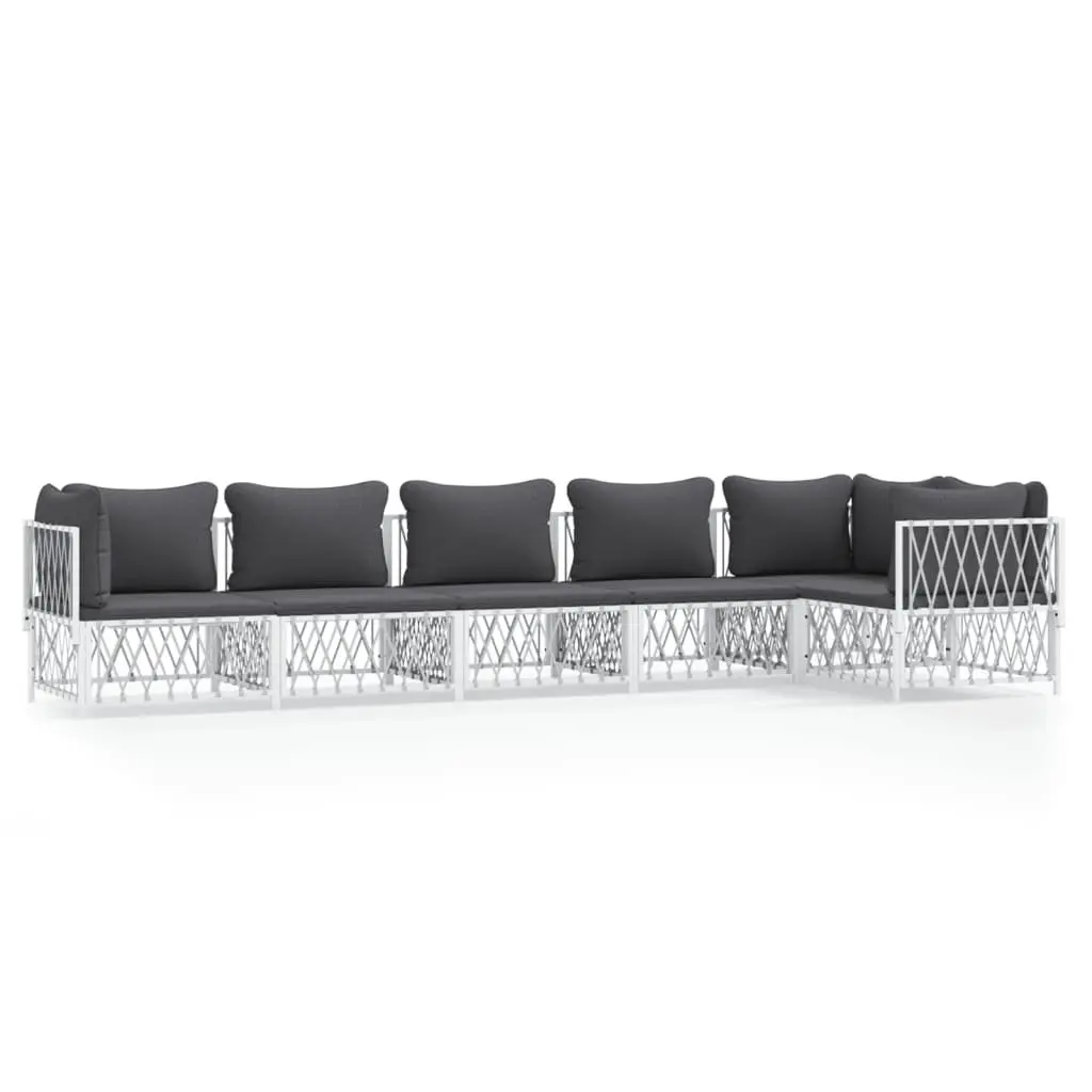 Garden Lounge Set Outdoor Furniture 6 Piece White Steel Frame with Cushions