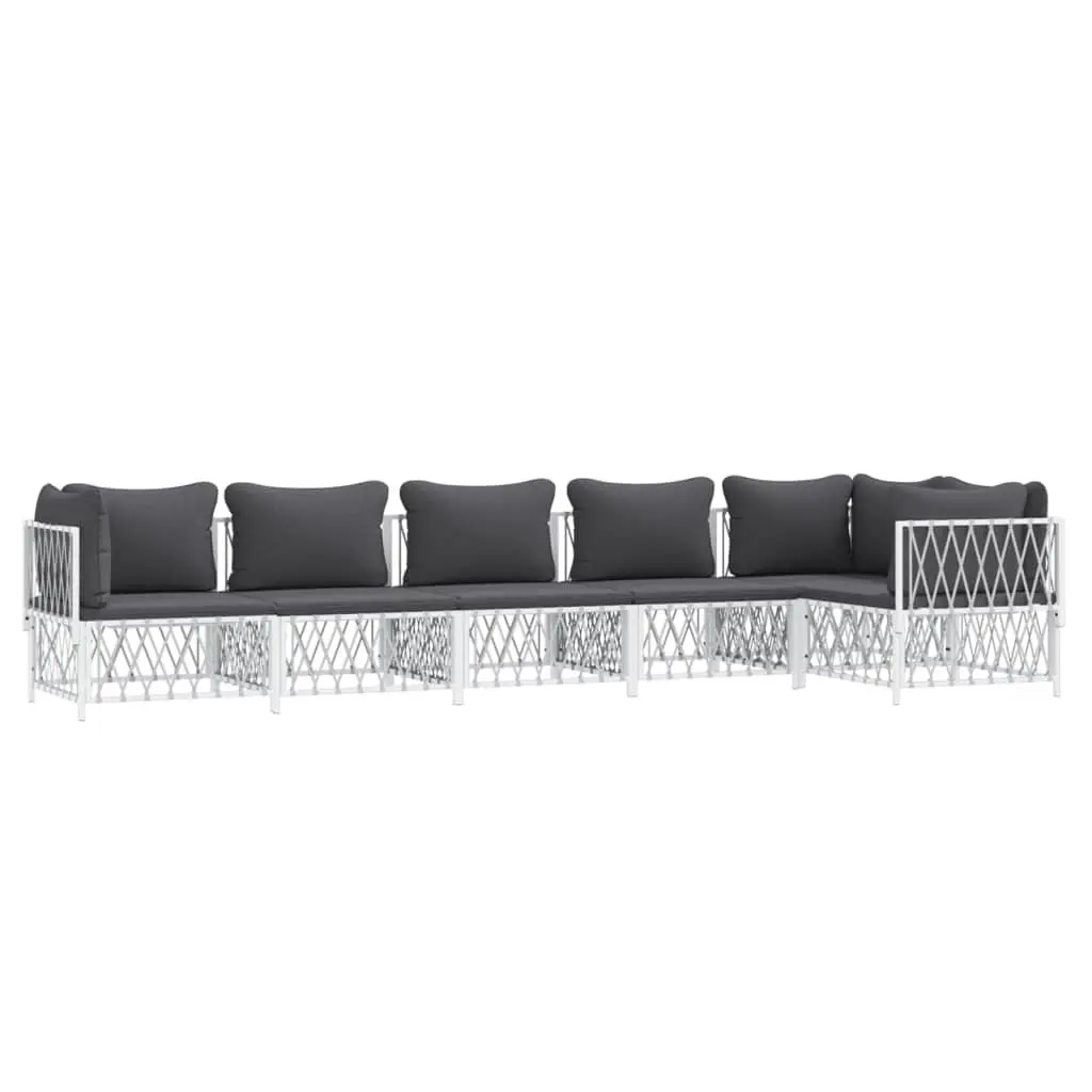 Garden Lounge Set Outdoor Furniture 6 Piece White Steel Frame with Cushions