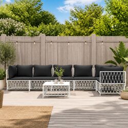 7 Piece Garden Lounge Set: Steel Frame and Woven Cushions