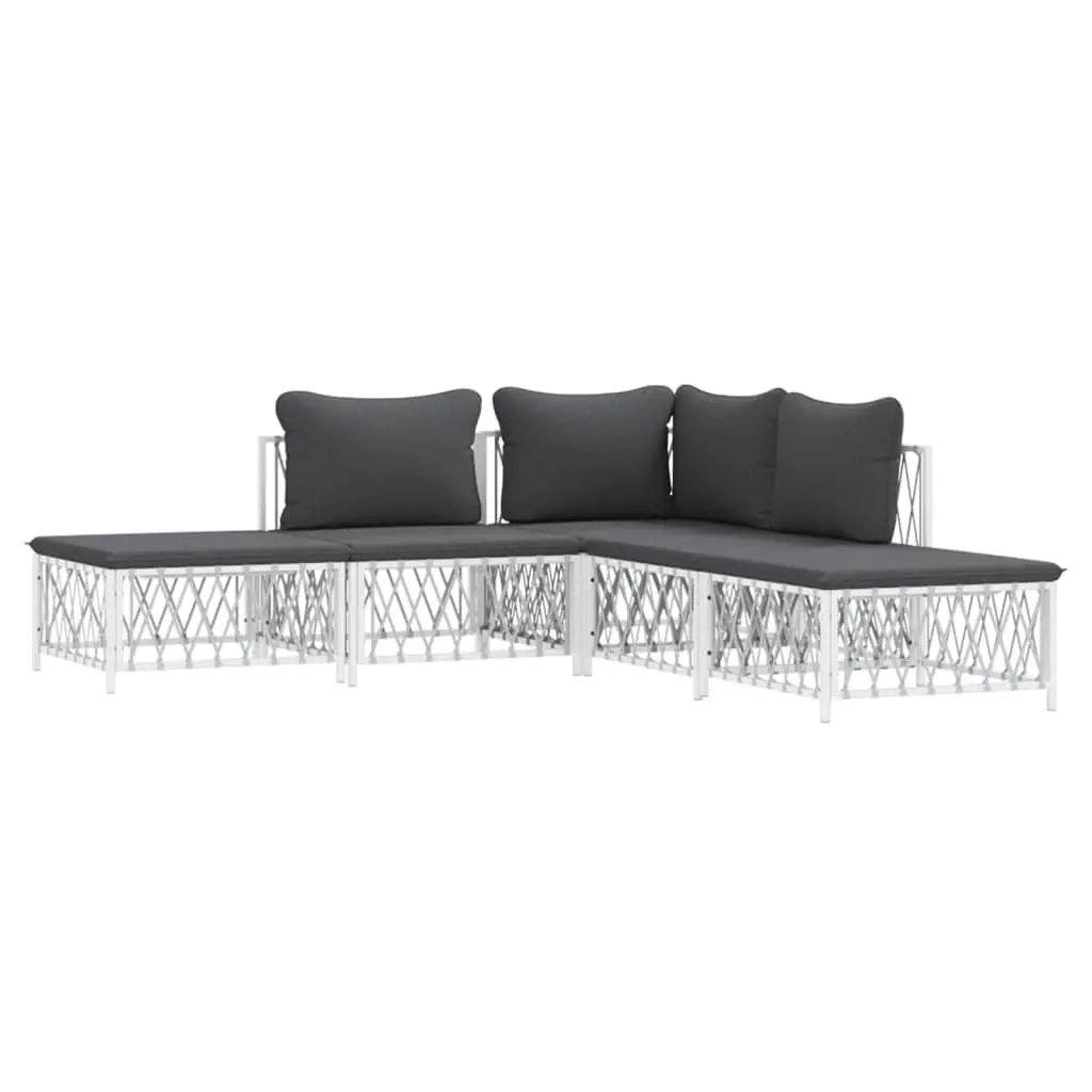 Garden Lounge Set Outdoor Use 5 Piece White Sofa with Cushions Steel Frame