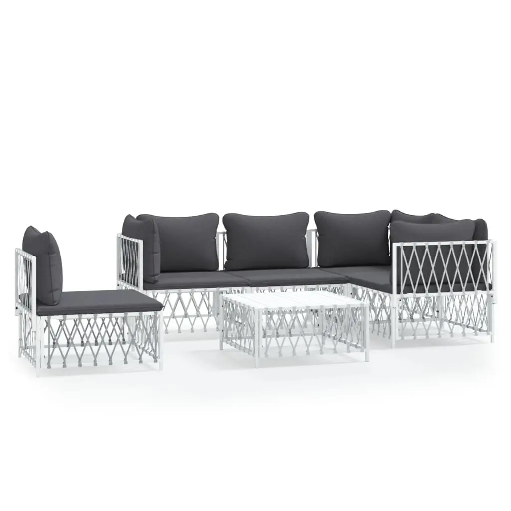 6 Piece Garden Lounge Set Outdoor Furniture Modular White Steel Frame Cushions