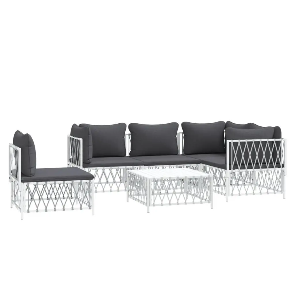 6 Piece Garden Lounge Set Outdoor Furniture Modular White Steel Frame Cushions