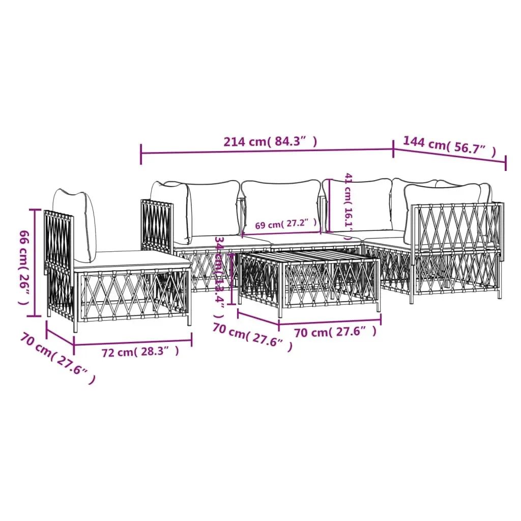 6 Piece Garden Lounge Set Outdoor Furniture Modular White Steel Frame Cushions