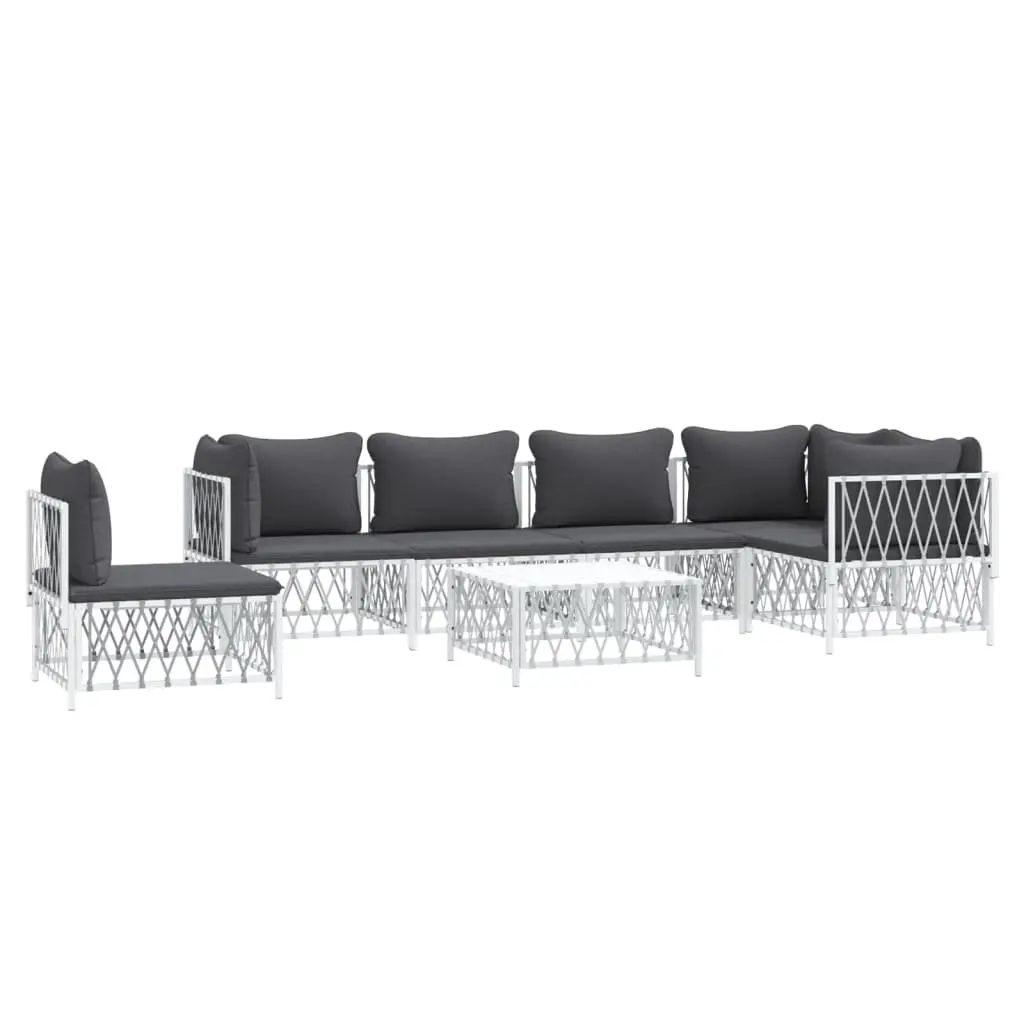 7 Piece Outdoor Lounge Set White Steel Frame Garden Furniture with Cushions