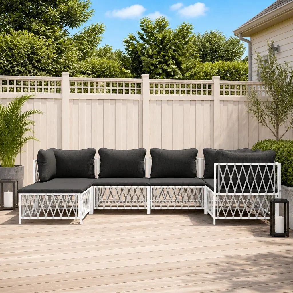 Garden Lounge Set Outdoor Furniture 6 Piece Modular Sofa with Cushions White