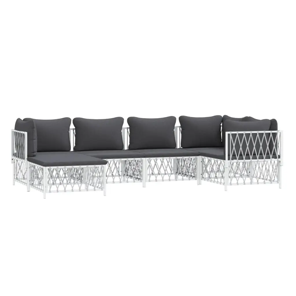 Garden Lounge Set Outdoor Furniture 6 Piece Modular Sofa with Cushions White