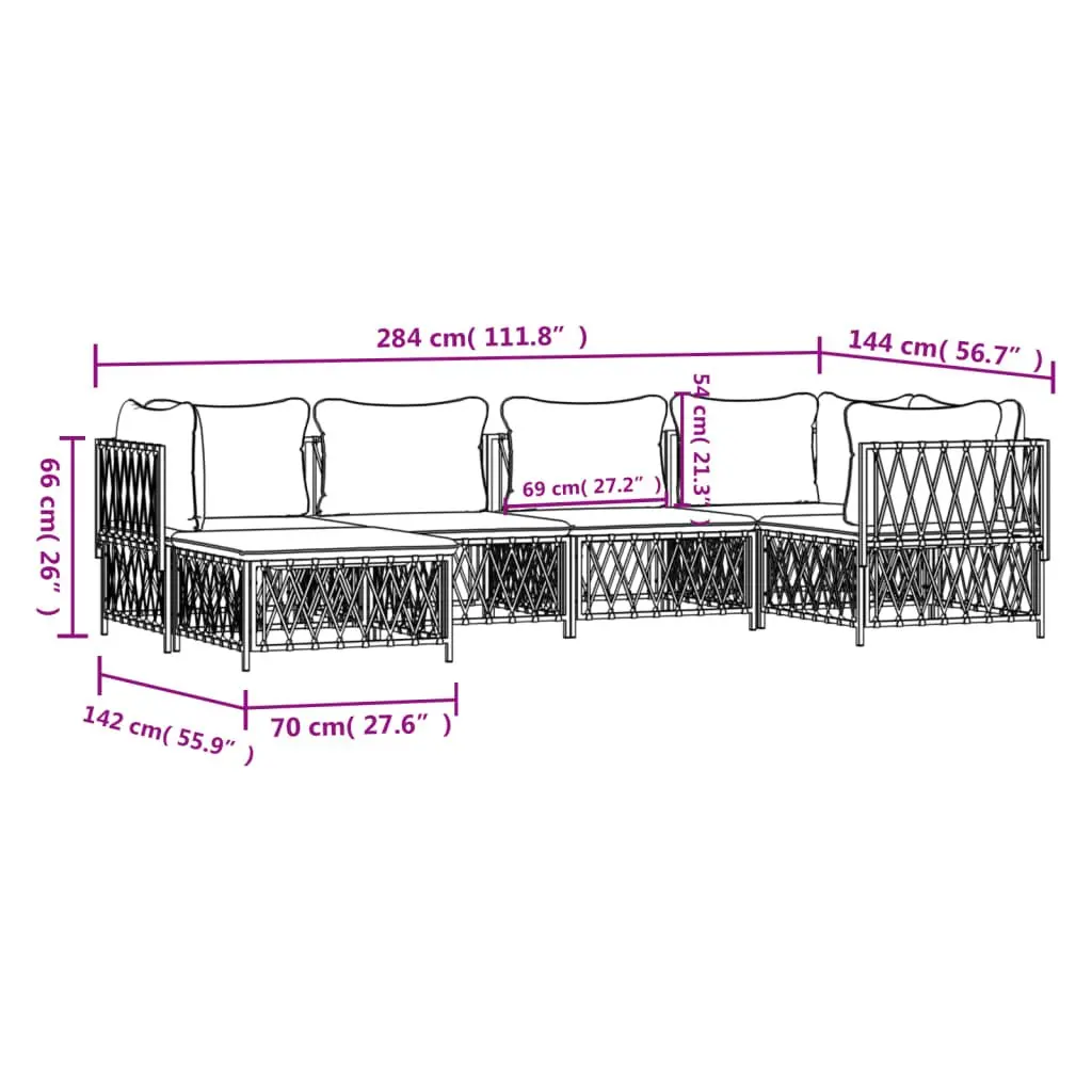 Garden Lounge Set Outdoor Furniture 6 Piece Modular Sofa with Cushions White