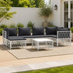 7-Piece Garden Lounge Set: Modular, Steel Frame, White