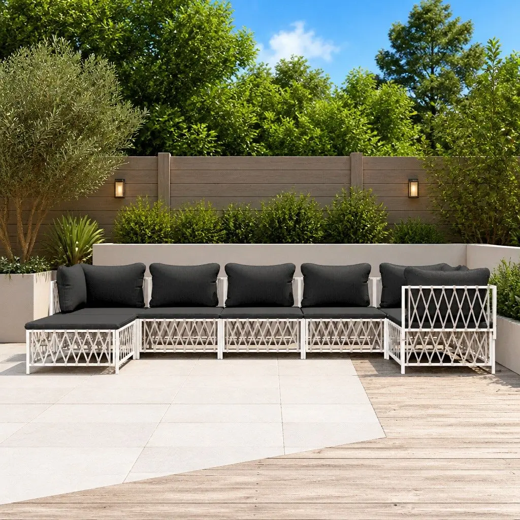 7 Piece Outdoor Lounge Set Garden Furniture Modular White Steel Frame with Cushions