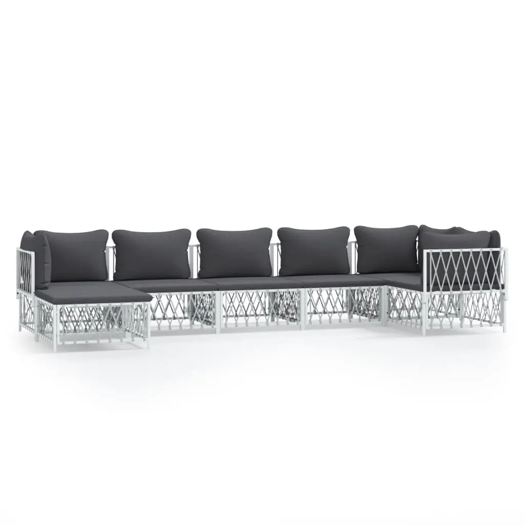 7 Piece Outdoor Lounge Set Garden Furniture Modular White Steel Frame with Cushions