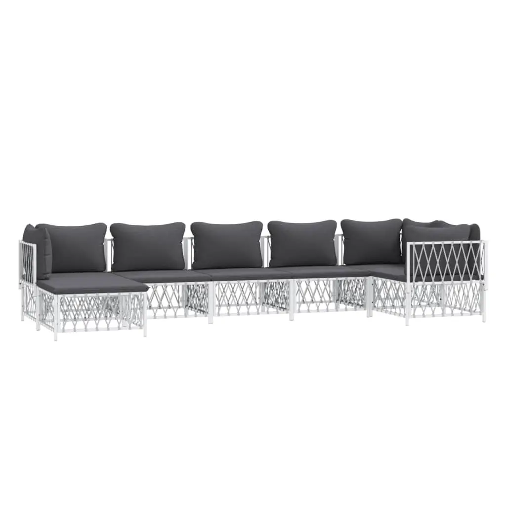 7 Piece Outdoor Lounge Set Garden Furniture Modular White Steel Frame with Cushions
