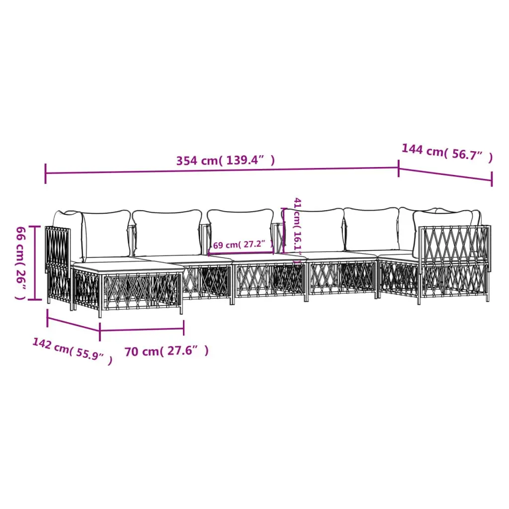 7 Piece Outdoor Lounge Set Garden Furniture Modular White Steel Frame with Cushions