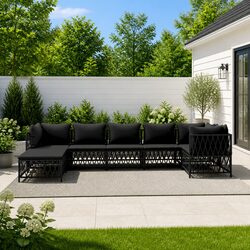 7 Piece Garden Lounge Set: Anthracite Steel and Woven Cushions