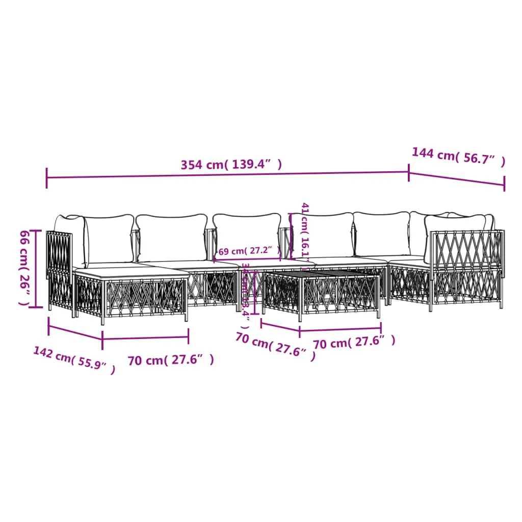 Garden Lounge Set 8 Piece Outdoor Furniture Patio Garden White Steel Frame