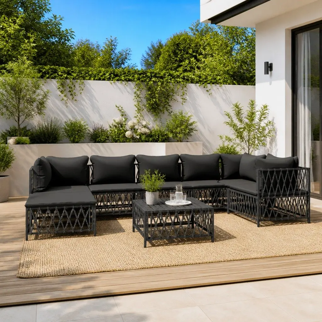 Garden Lounge Set 8 Piece Outdoor Furniture Anthracite Steel Frame