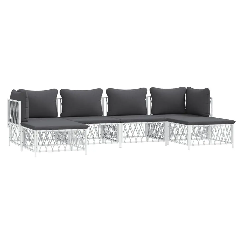 Garden Lounge Set Outdoor Furniture 6 Piece White Steel Frame Cushions