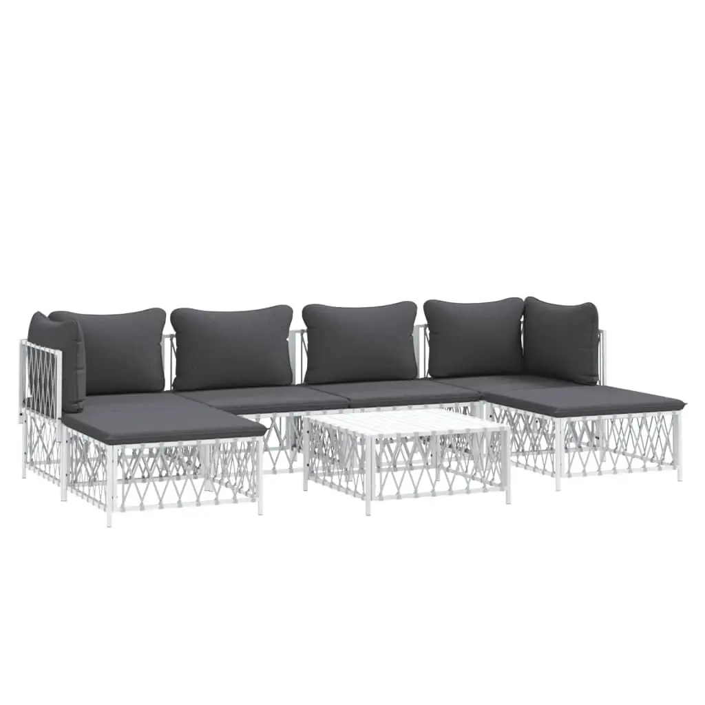 7 Piece Garden Lounge Set White Outdoor Furniture Sofa with Cushions Steel Frame