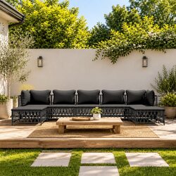 7 Piece Modular Garden Lounge Set: Anthracite Steel Frame